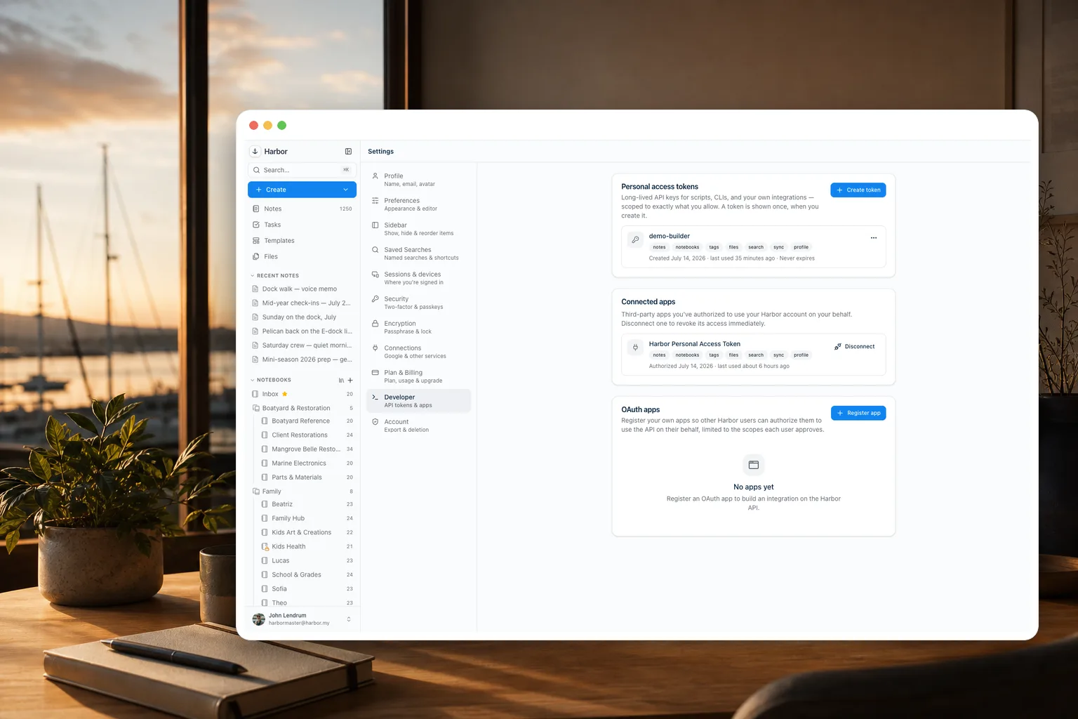 A calm workspace where your own AI tools connect to Harbor