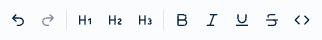 The start of Harbor's formatting toolbar in the web app. Undo and Redo, two curved arrows, come first, then a divider and the heading buttons. Undo is dark, ready to use. Redo is greyed out because there's nothing to redo yet.