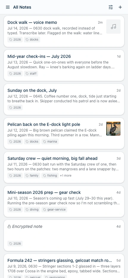 Harbor on a phone — the same notes, everywhere