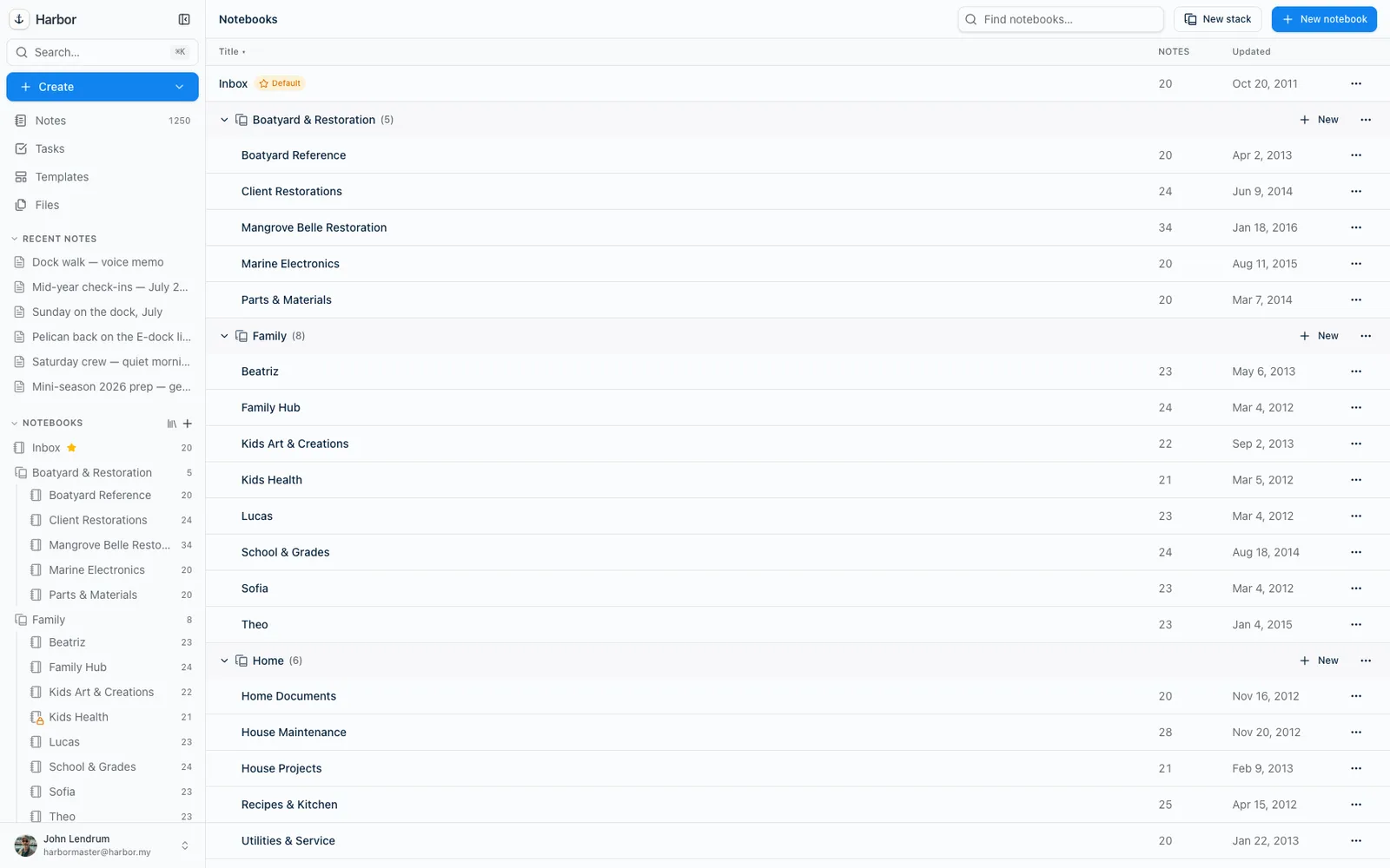Managing notebooks and stacks in Harbor