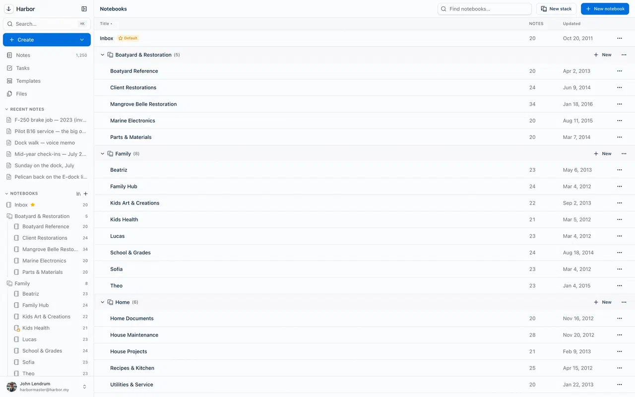 Managing notebooks and stacks in Harbor