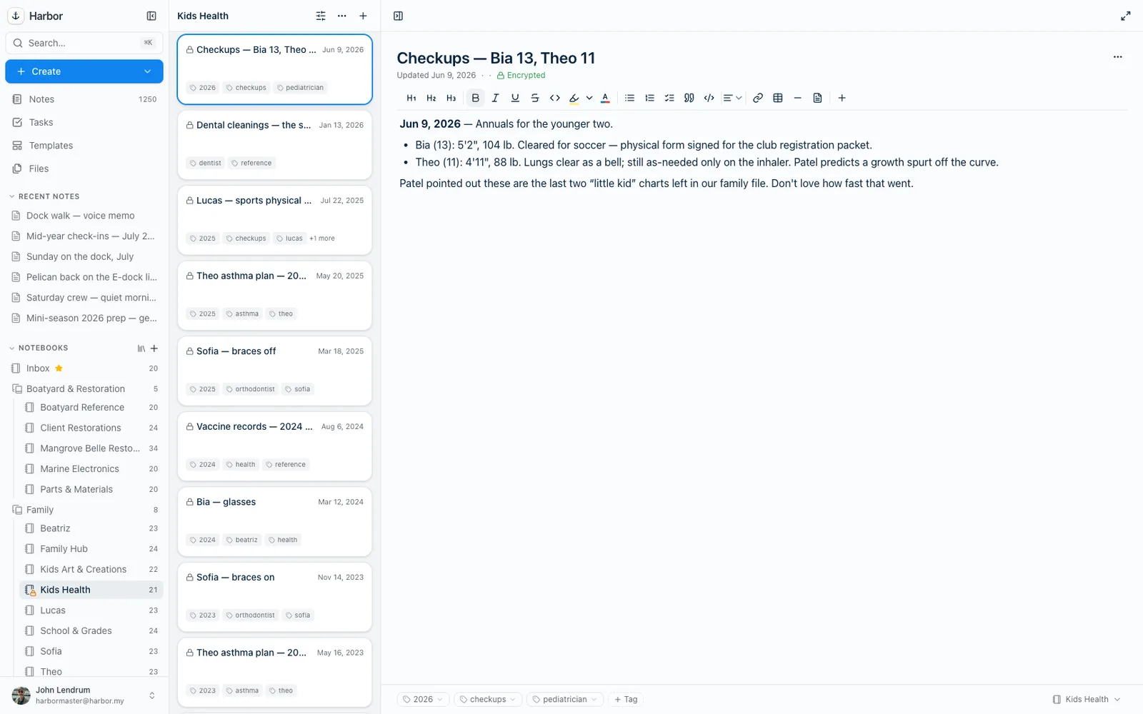 An unlocked encrypted note, readable only after you unlock it
