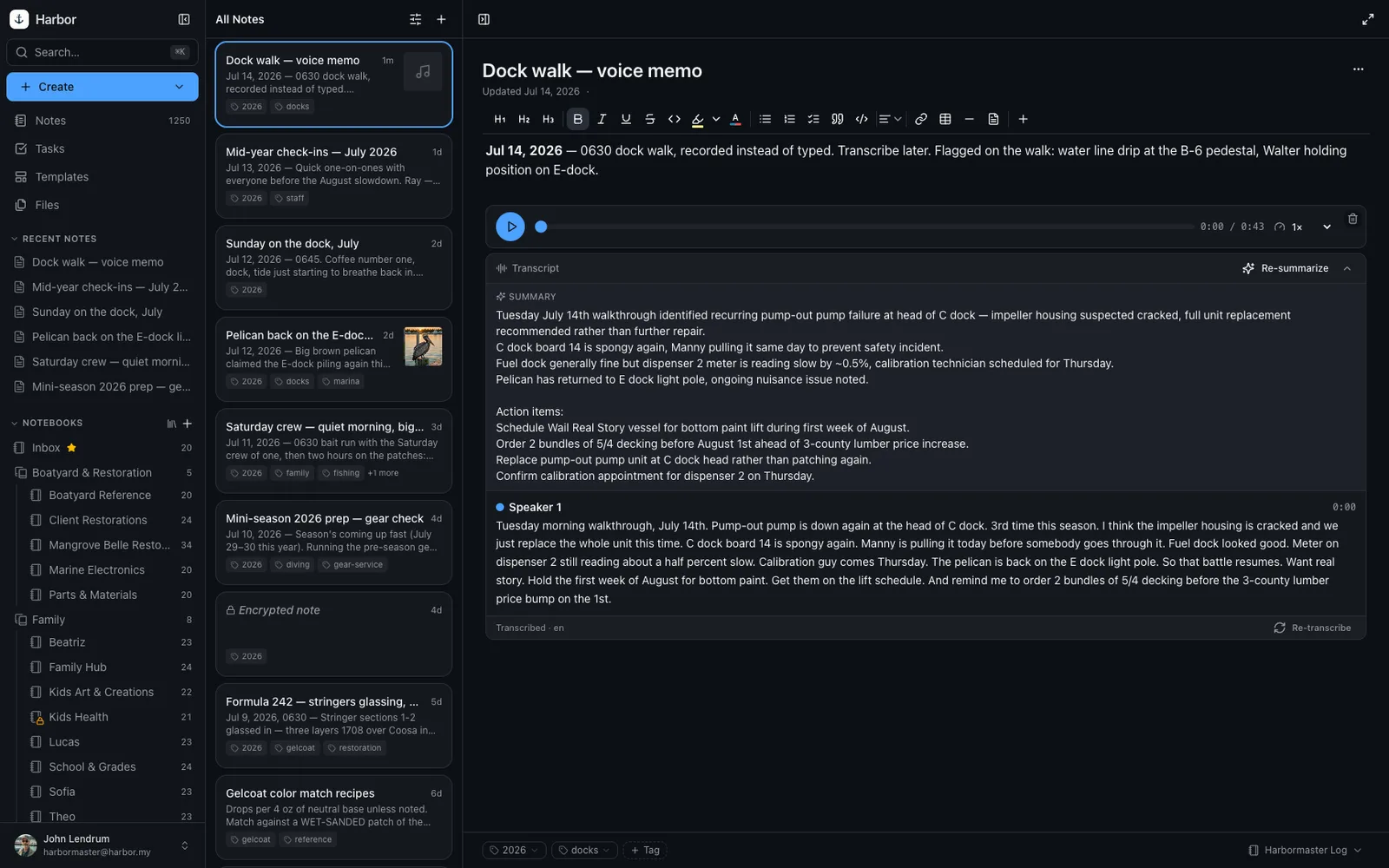 Harbor running in the browser, in dark mode