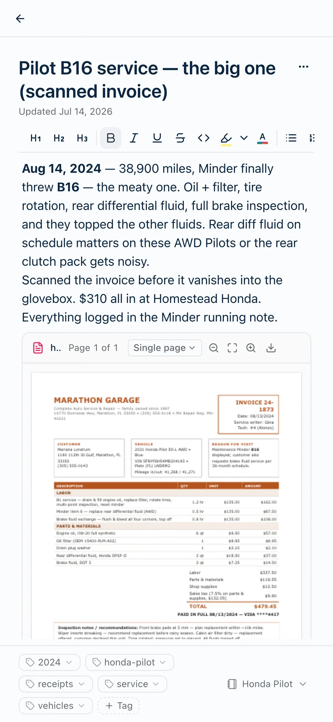 A scanned PDF document in Harbor on a phone